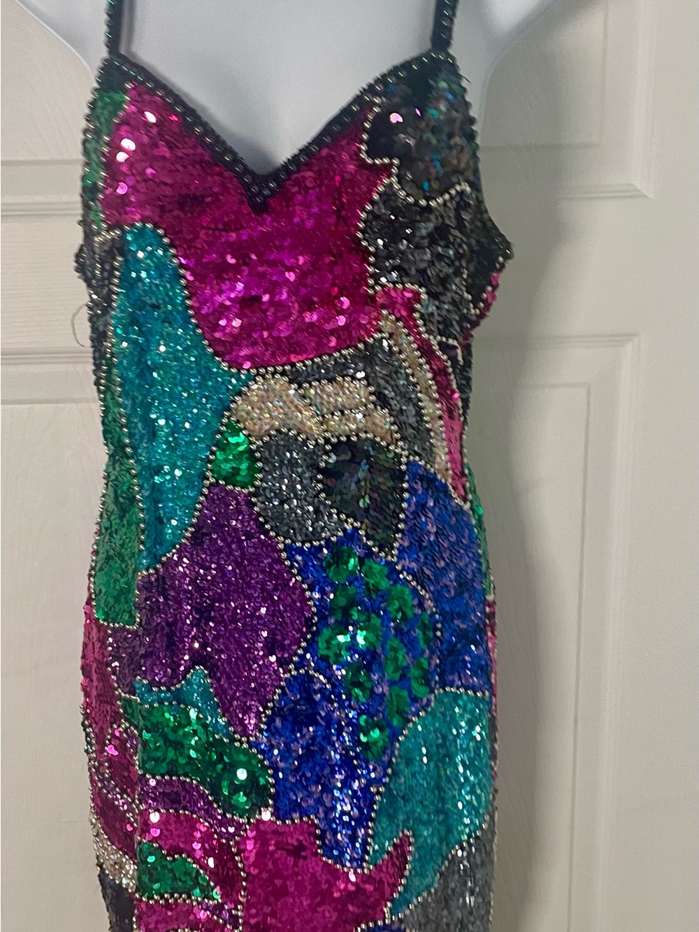 Vintage 80’s Multicolor Sequin Slip Dress - Sparkling Cocktail Dress. M